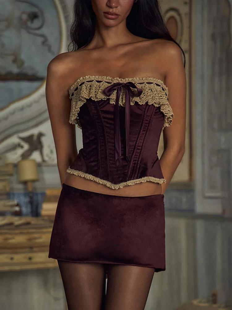 Absobe Банты Бандажные сексуальные комплекты юбок Женские укороченные топы без