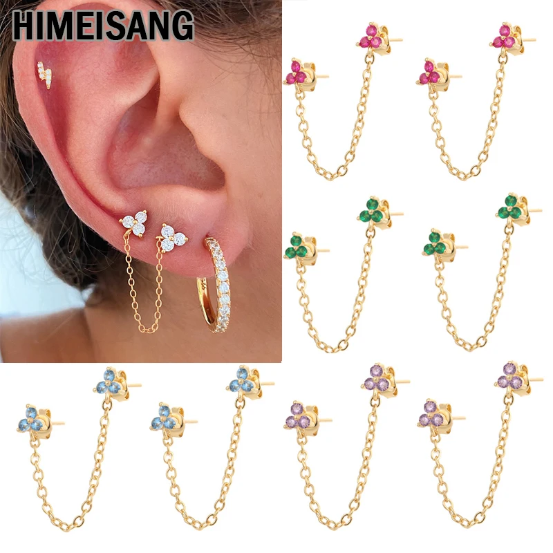 

HIMEISANG Fashion Gold Silver Filled Jewelry Flower Chain Earrings for Women Color Zircon Stud Earring Girls Earings Wholesale
