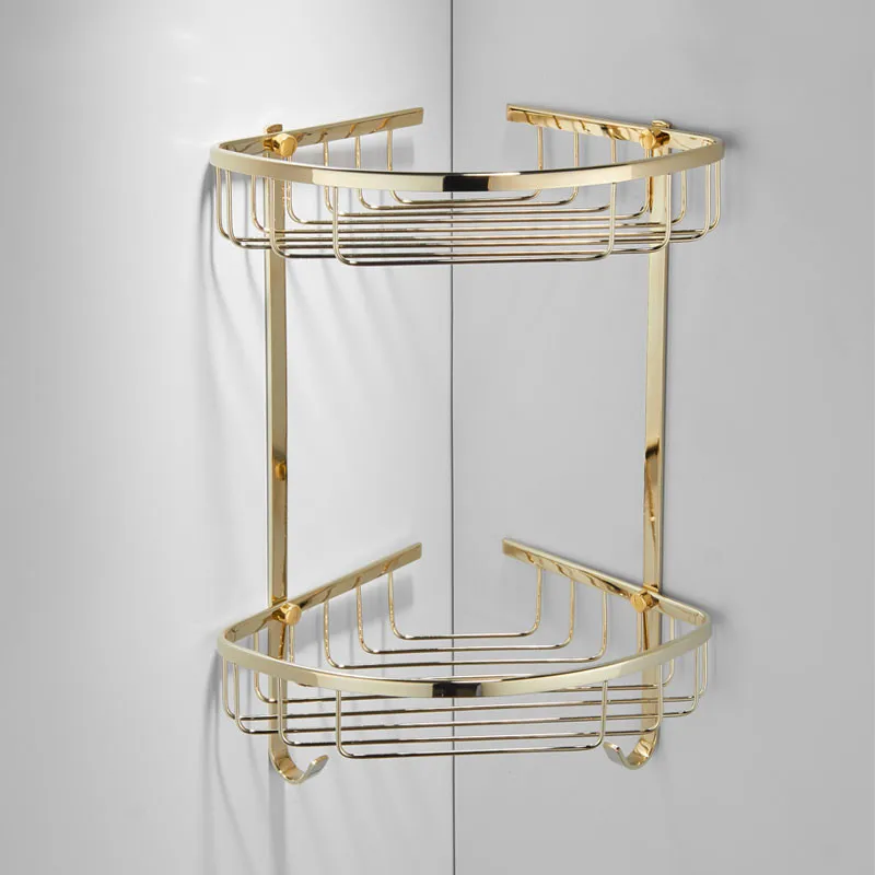 Однотонная латунная угловая полка для ванной комнаты с крючками стойка шампуня и