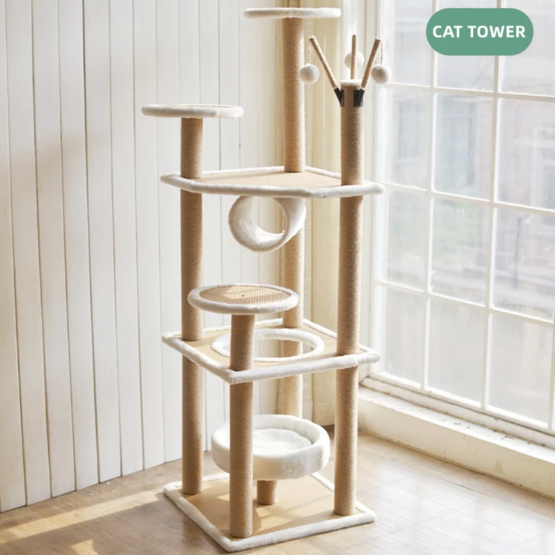 

Pet Cat Tower Condo Multi-layer Wooden Cat Tree House Large Size Cat's Bed Nest Sisal Scratching Posts for Cats Kitten Toys