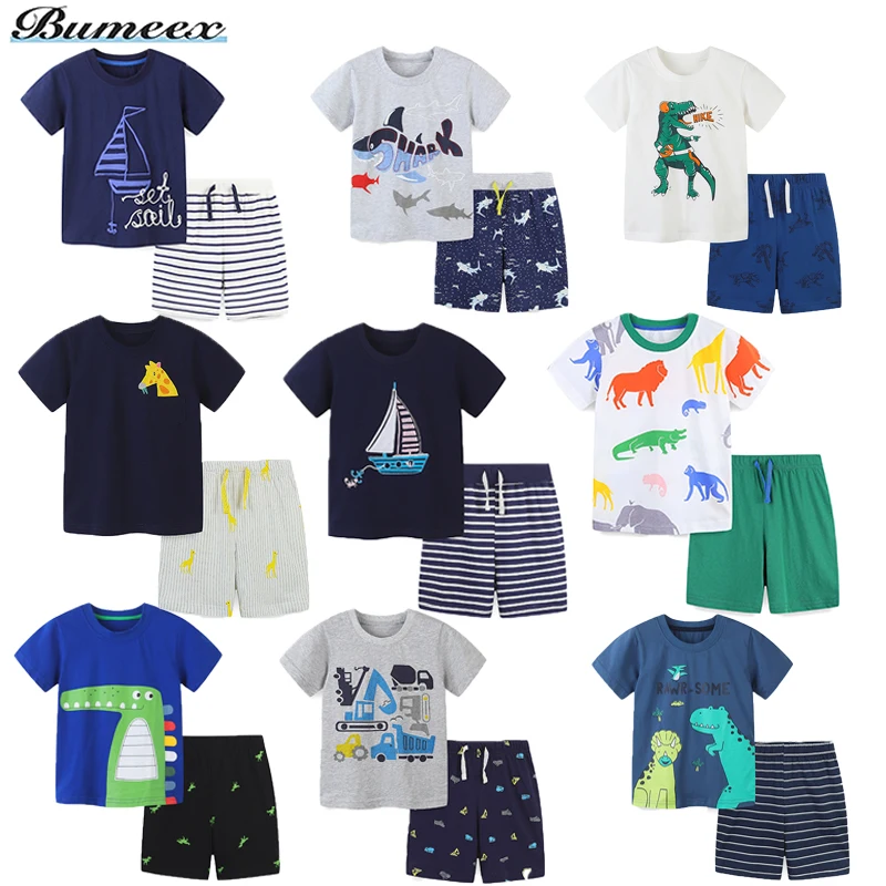 

Bumeex Toddler Boys Girls Clothes Summer Suit Kids Cartoon Cotton Casual Crewneck Short-sleeved T-shirt+Shorts Children Outfits