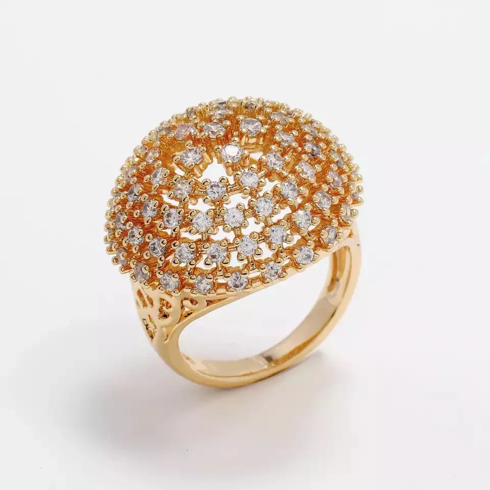 

LUALA luxury Gold Rings Big Hollow Full CZ Design Female Wedding Band Statement Jewelry Drop Shipping