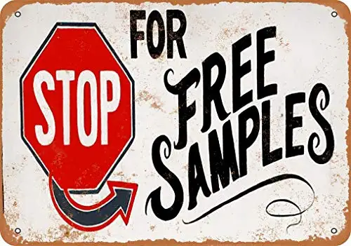 

Stop for Free Samples Vintage Look Metal Sign Wall Decor Signs 8x12 Inch
