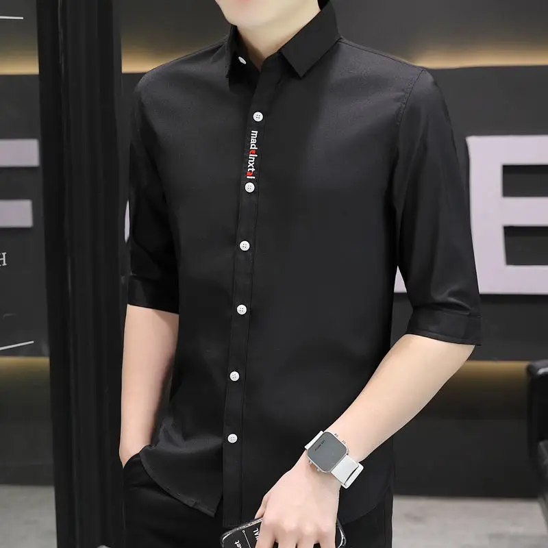 Ice silk short-sleeved men's shirt 2022 new trend three-quarter sleeve handsome and versatile business casual men's shirt top