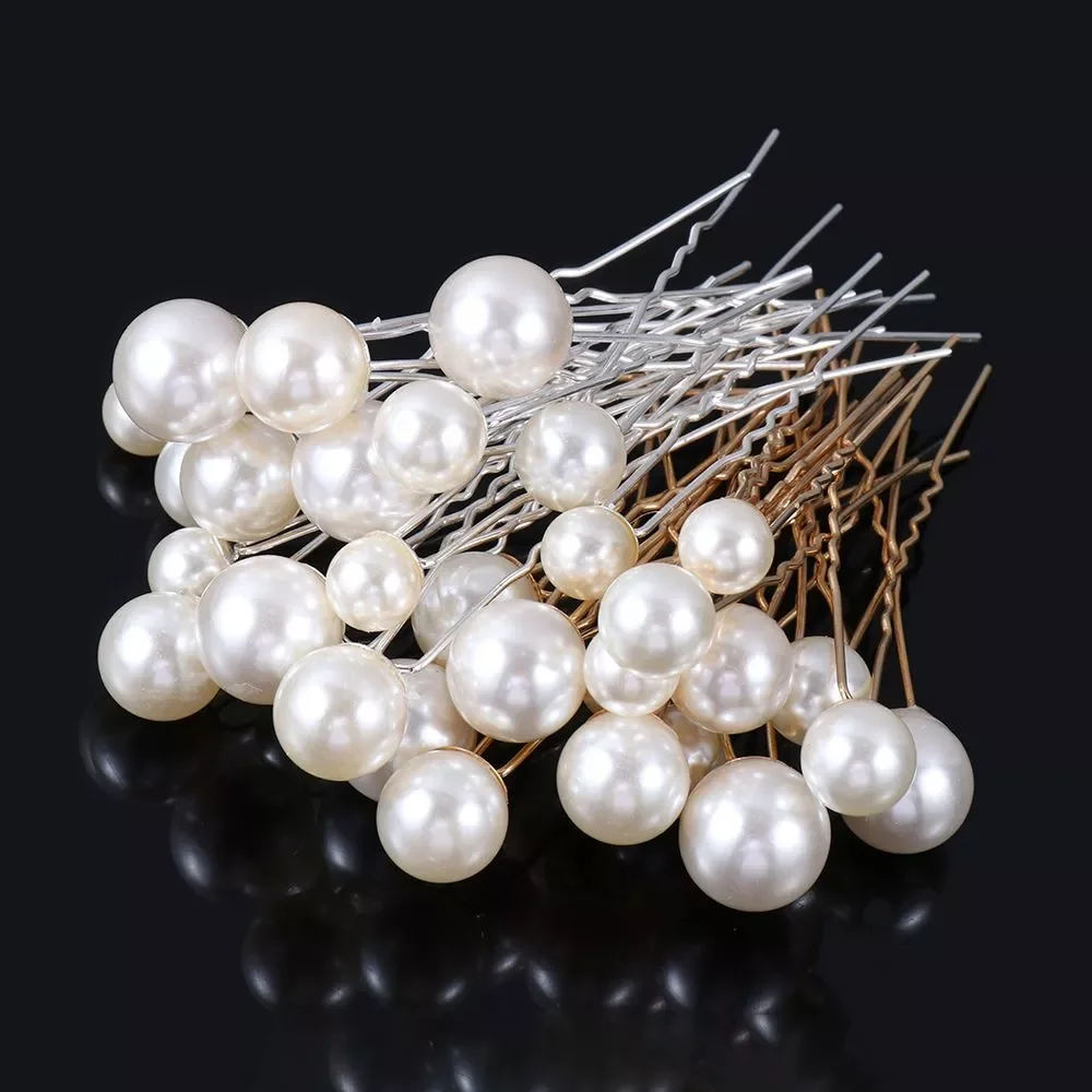 

16Pcs/Pack Women U-shaped Pin Metal Barrette Clip Hairpins Simulated Pearl Bridal Tiara Hair Accessories Wedding Hairstyle Tools