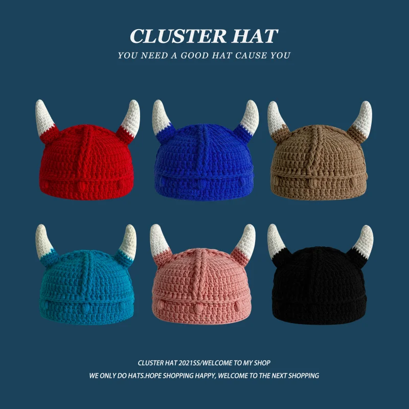 

Carob Beanies for Women 2022 New Hand-woven Funny Men's Cap Korean Autumn and Winter Couples Cute All-match Ear Protection Hat