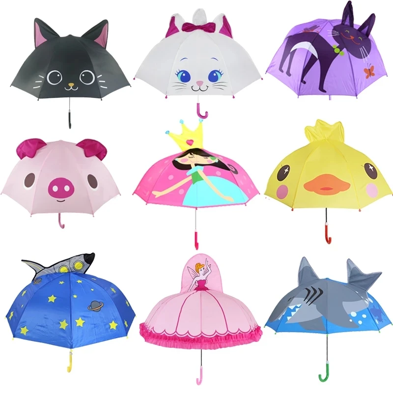 

Mini Cute Cartoon Children Umbrella Animation Creative Long-handled 3D Ear Modeling Kids Umbrella For Boys Girls