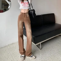 jeans brown wide leg womens new jeans high waist slim straight loose casual trousers