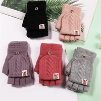 winter warm knitted half finger flip gloves fashion knitted woolen autumn winter thick gloves thick warm adult gloves women