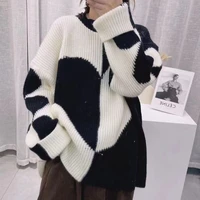trendy hong kong style long sleeved autumnwinter new love hit color round neck pullover loose simple fashion sweater