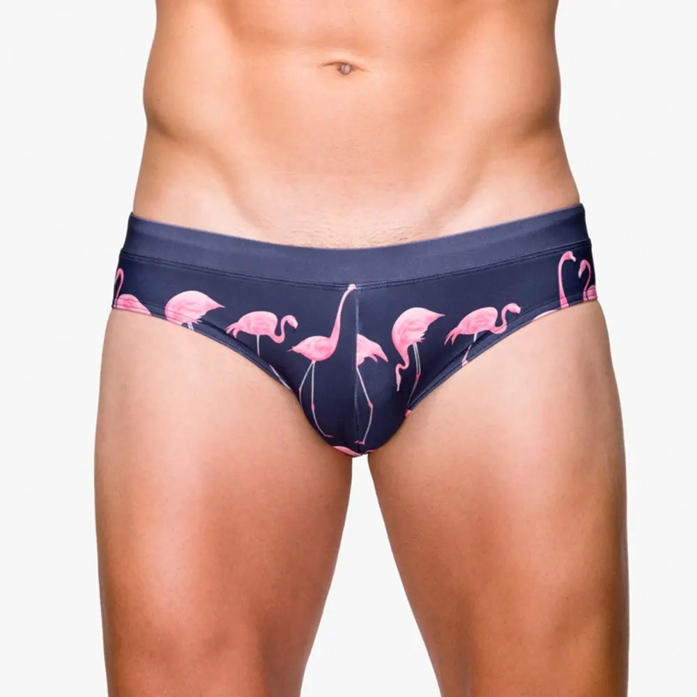 Sexy Flamingo Print Swimwear Mens Swimming Briefs Truks Bikinis Pool Low Waist Men Swimsuit Man Beach Surfing Shorts Swim Trunk