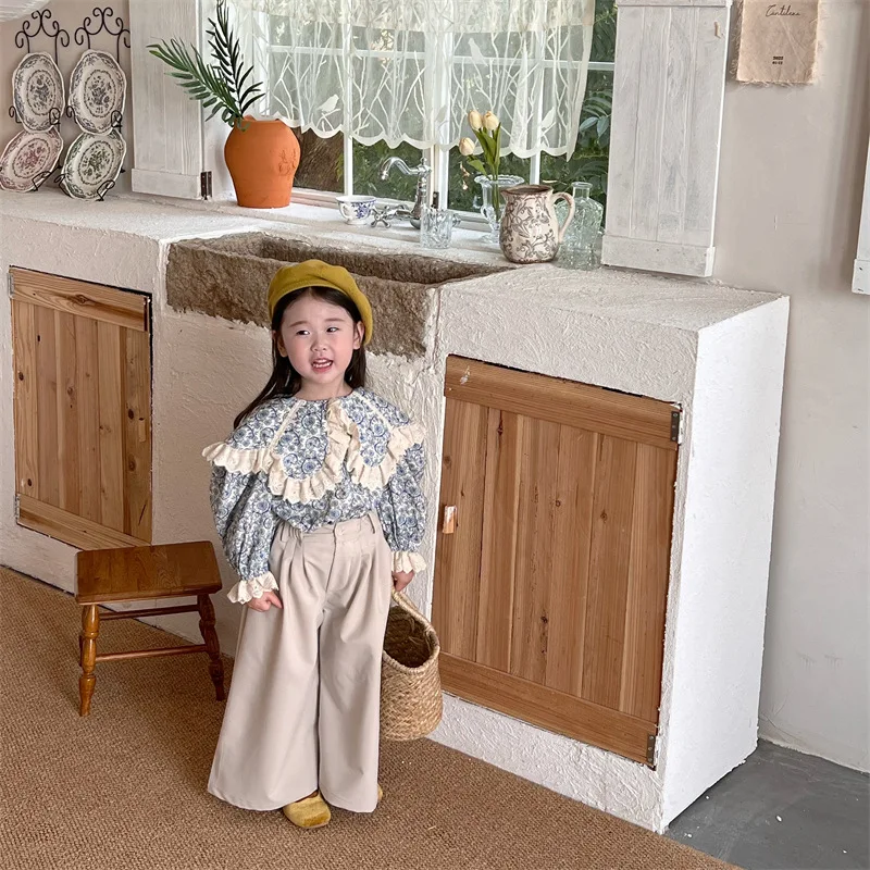 

RiniKinda Girls' Long Sleeve Lace Floral Baby Shirt Toddler Girl Children Clothes Fall Clothes for Toddler Girls Blouse Girl