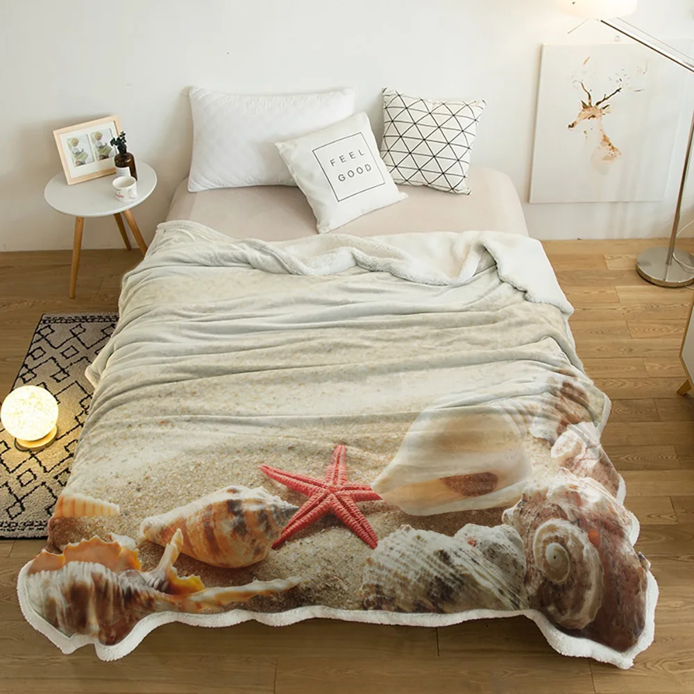 

Beach Starfish Shell Winter Wool Plush Throw Blanket Adult Kid Thick Travel Office Sherpa Fleece Blankets Sofa Bed Bedspread