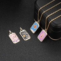new tarot enamel square star moon sun design gold plated pendant vintage amulet necklaces for women lucky hip hop jewelry gifts