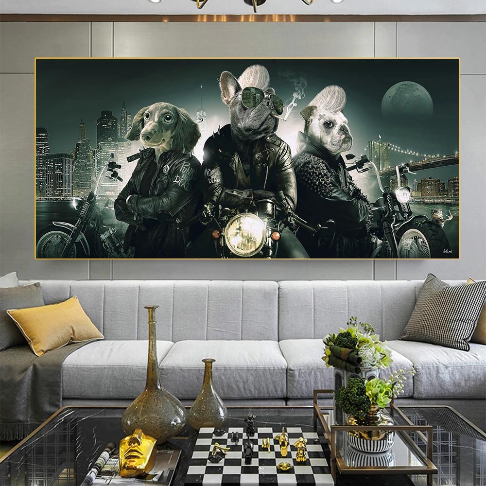 

Modern Dogs Motorcycle Gangster Canvas Painting Music Monkey Posters and Prints Funny Animal Wall Art for Living Room Decor