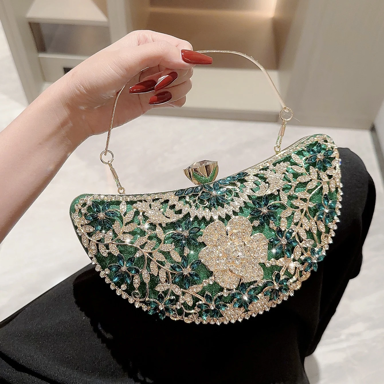 Блестящая и модная женская вечерняя Фотосумка с цветочной рукояткой