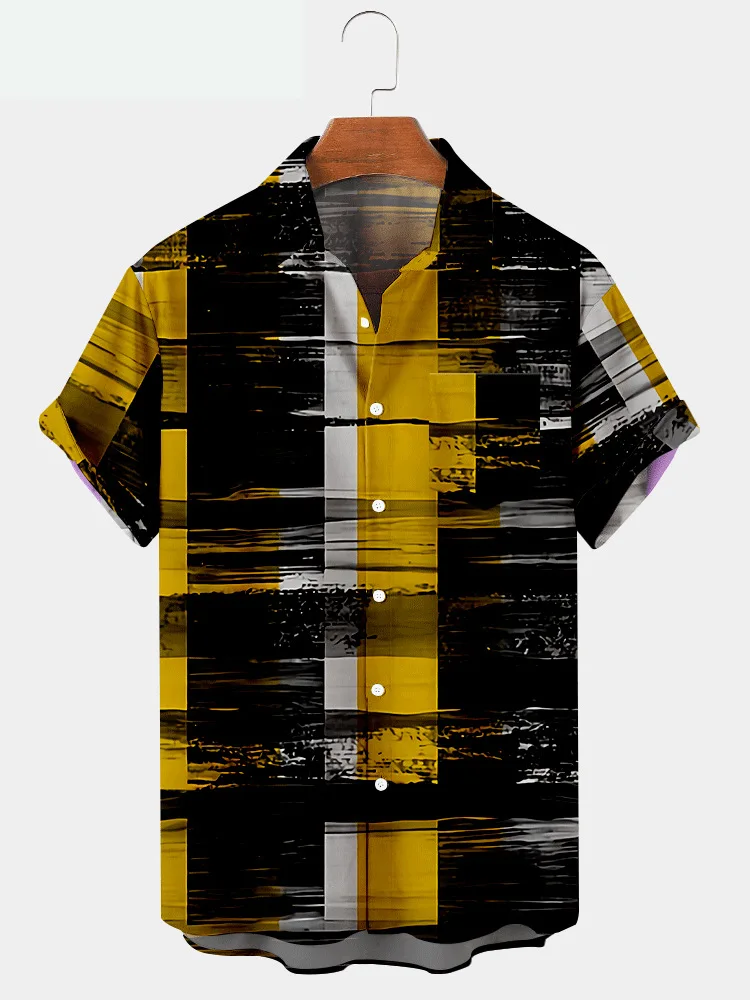 

2022 Summer Short Sleeve Shirt Large Size Striped Creative 7 Digital Printed Men's Top Men Shirts Men Summer Shirts