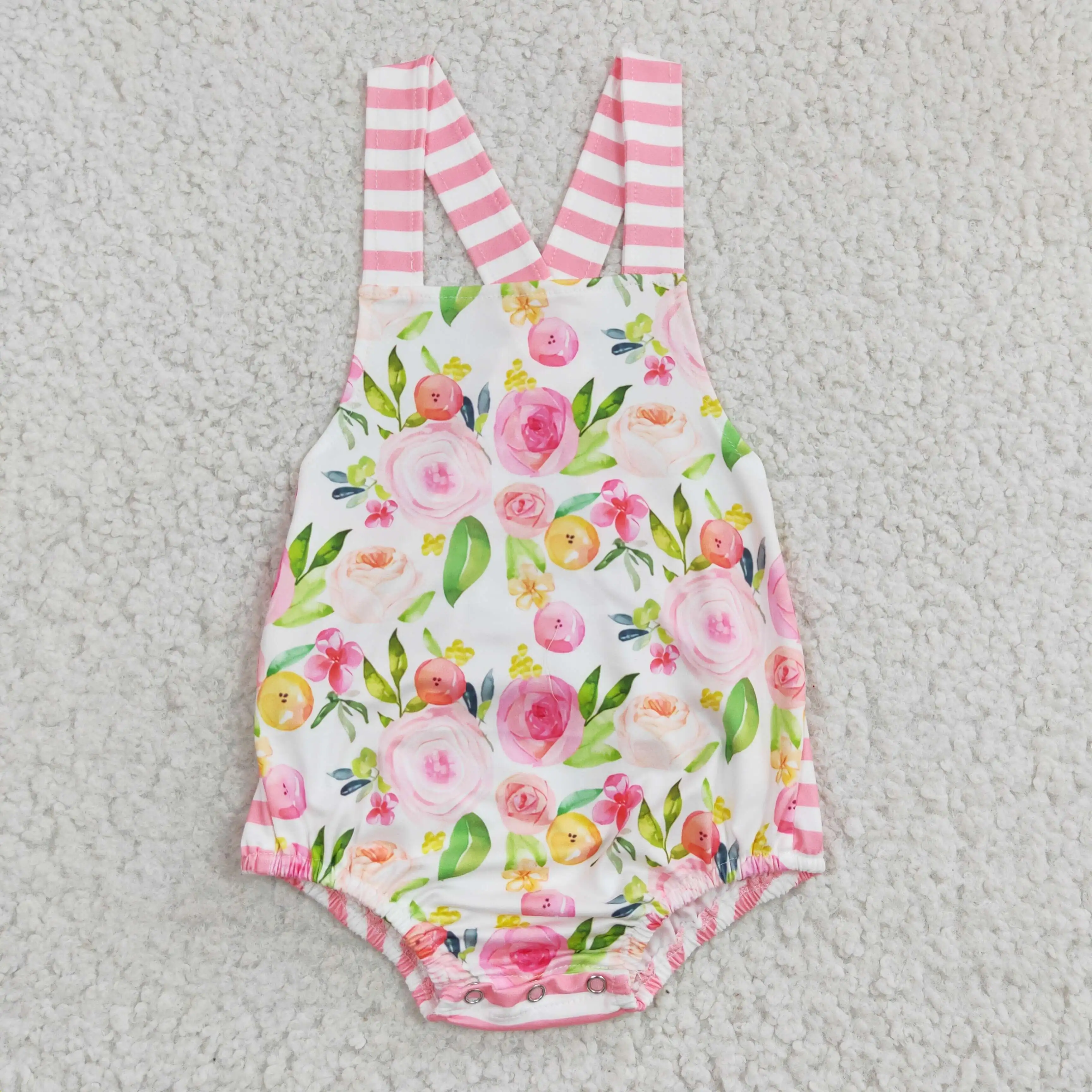 

New Update RTS Infants One-Piece Floral Clothing Pink Newborn Girls Spring Rompers B​aby Boutique Bodysuits