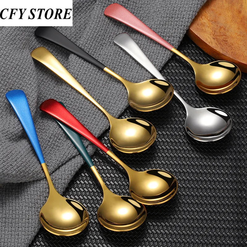 

1pcs 304 Stainless Steel Round Head Serving Dessert Spoon Coffee Tablespoon Honey Specialty Spoons Kitchen Gadget Tableware