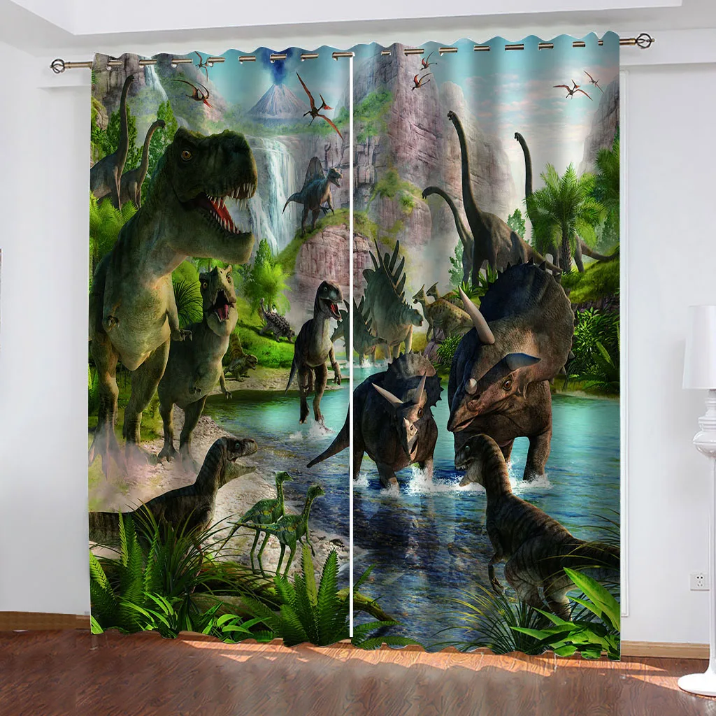 Customized Living Room Curtains Animal Dinosaur Children'S Modern 2 Panel Bedroom Balcony Den Kids Decor