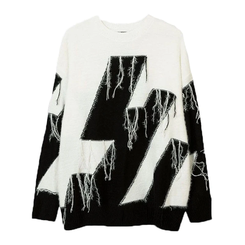

Tassel Harajuku Knitted Oversized Jumpers Streetwear Knitwear Ins Lazy BF Couple Loose Unisex Sweaters Harajuku Punk Pullovers