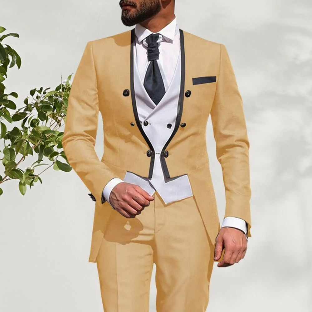 

Summer Men Suits Wedding Groom Tuxedos Slim Fit Business Casual Suit For Men 3 Piece Blazer+ Vest+ Pants Costume Homme