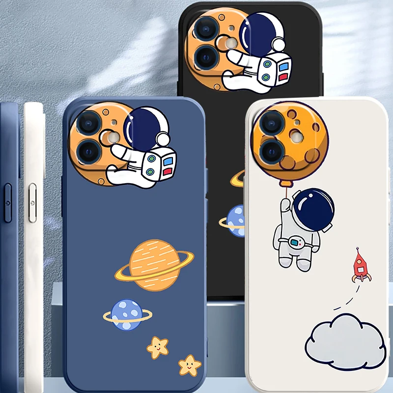 

For iPhone 11 12 13 Pro Mini Max Cute Creative Astronaut Liquid Silicone Phone Cases For 6 6s 7 8 Plus SE 2020 XR X XS Max Funda