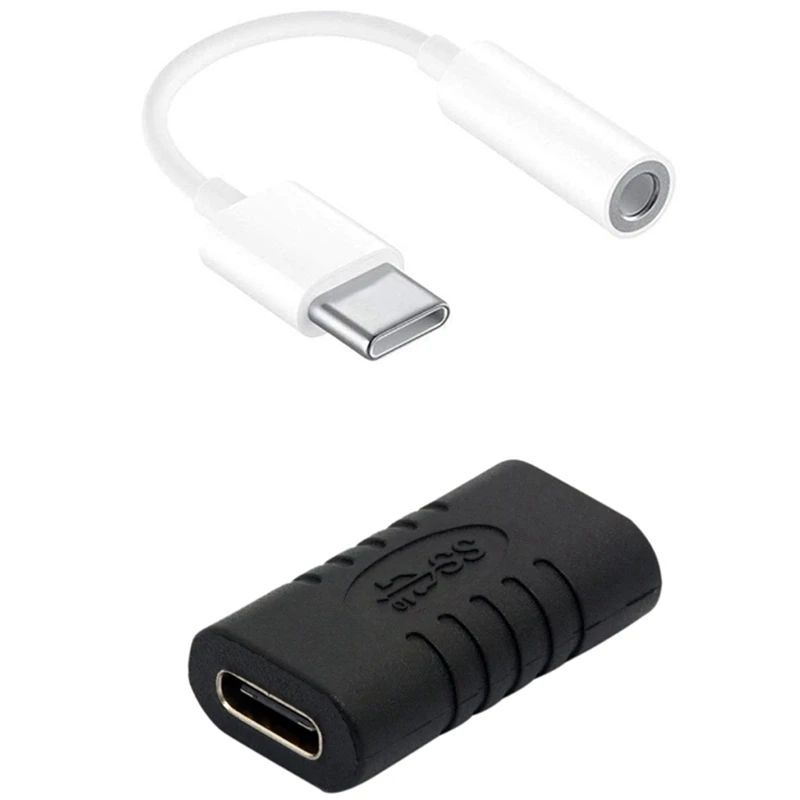 

3 шт., адаптер для наушников типа C на 3,5 мм (белый) и 1 шт. адаптер USB C «Мама» на «мама»
