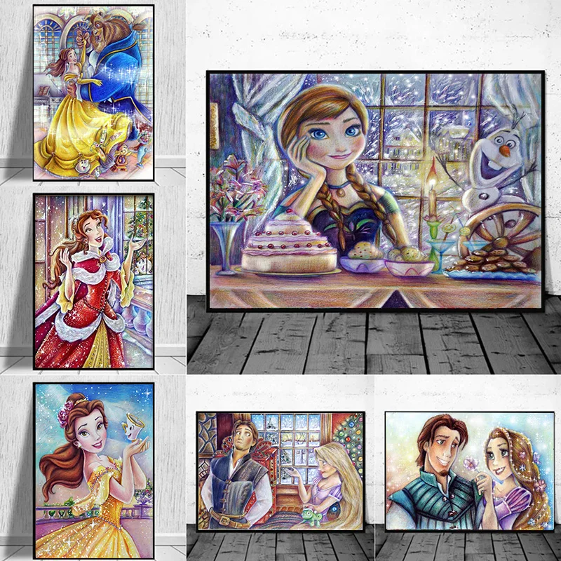 

Disney Canvas Painting Frozen Princess Beauty and Beast Poster Printing Children's Room Life Home Decoration Wall Art Picture