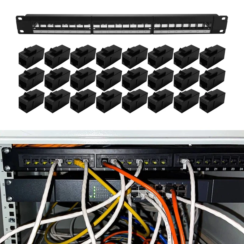 19-дюймовая стойка 1U для шкафа Проходная 24 порта патч-панель CAT6 контактный порт RJ45