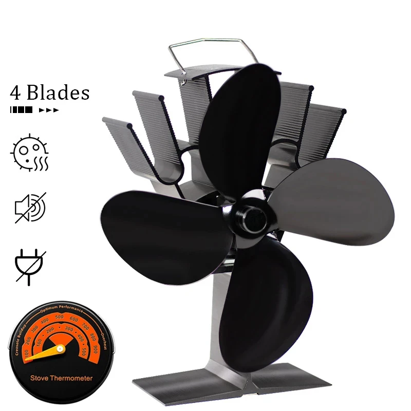 

Fireplace 4 Blade Heat Powered Black Stove Fan komin Log Wood Burner Eco Friendly Quiet Fan Home Efficient Heat Distribution