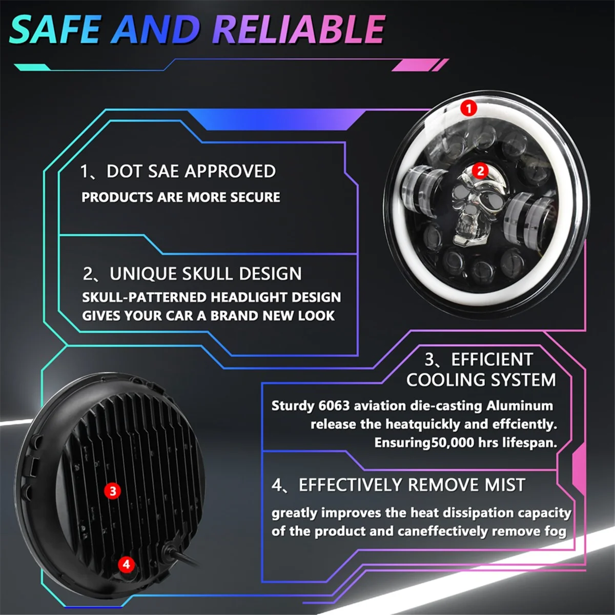 Круглые Фонари с черепом задние фонари диагональю 7 дюймов для внедорожника