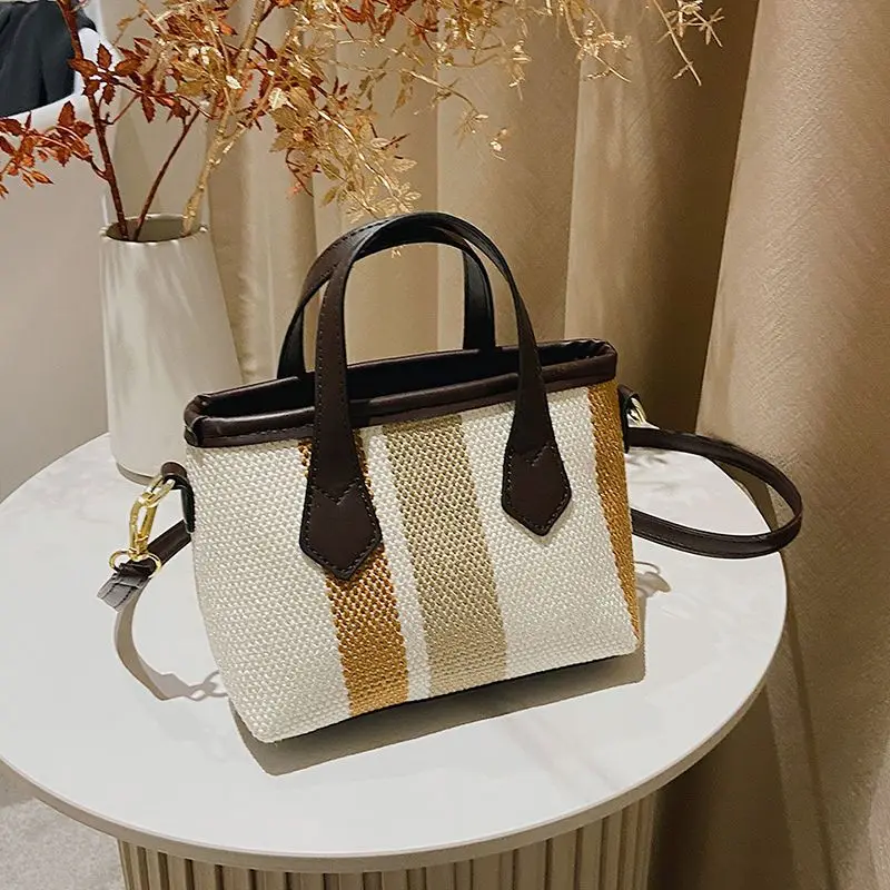 Стильная Холщовая Сумка через плечо контрастных цветов-модная женская сумка для