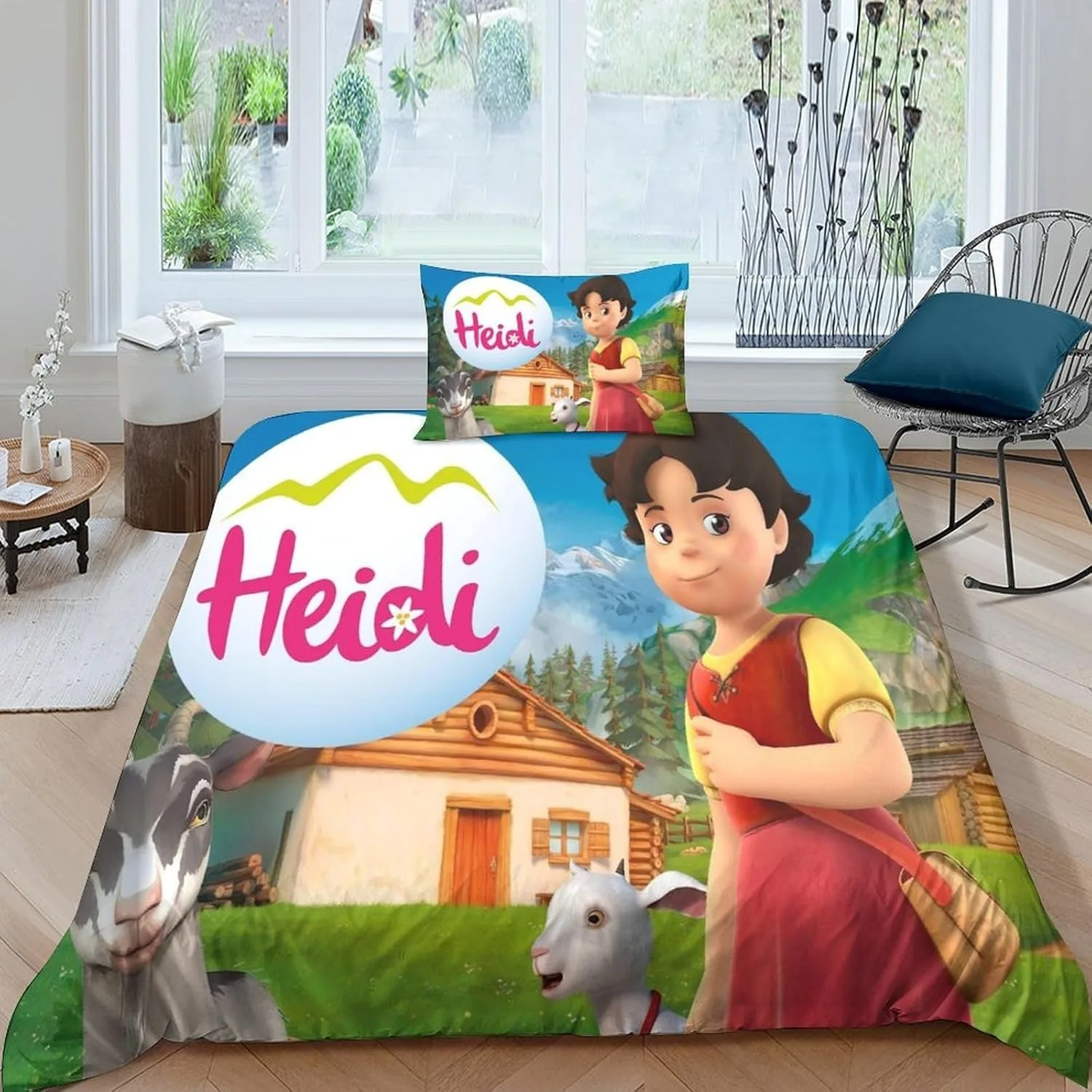 Фото Комплект постельного белья Heidi для девочек с 3D принтом, пододеяльник Альпы Хайди и дедушка, наволочки для девочек и мальчиков, подарок, одинарный королевский размер №2