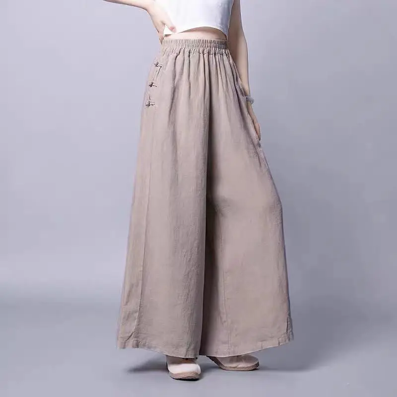 

Cotton Linen Thin Wide Leg Pants Woman Clothing Korean Streetwear Y2k Vintage High Waisted Trousers Women Pant Suits Basic Urban