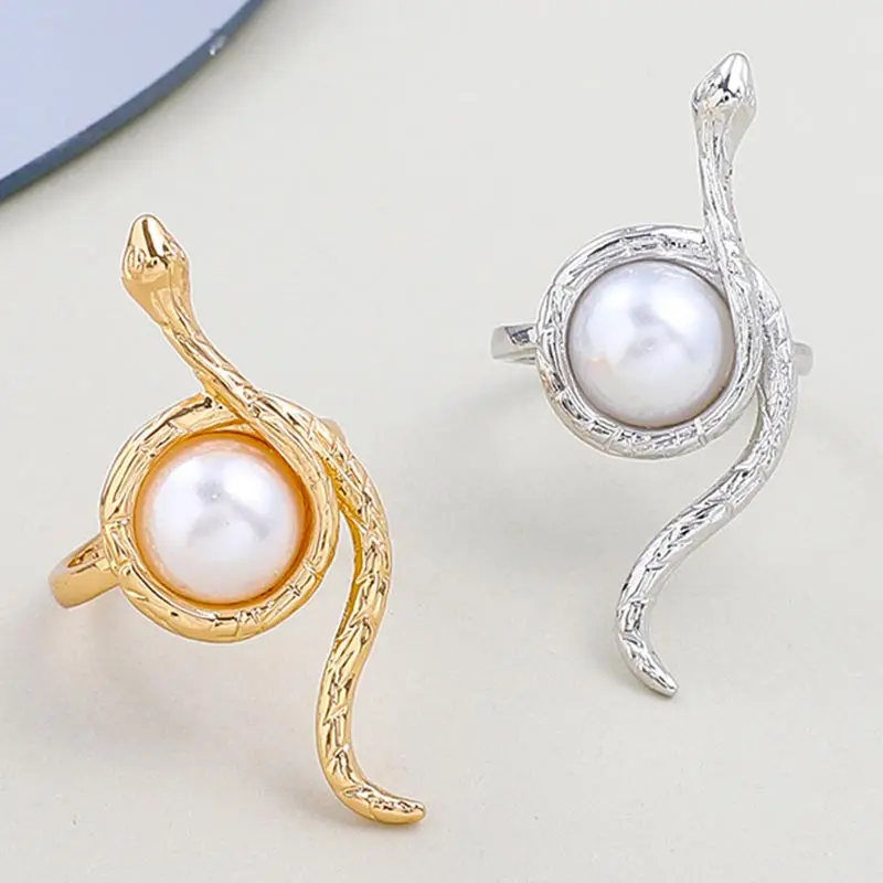 

Imitation Pearl Snake Adjustable Rings for Women Korean Style Cute Animal Open Finger Ring Party Jewelry Accessories Wholesale