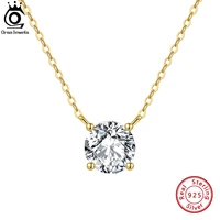 orsa jewels 925 sterling silver dainty necklace for women 14k gold plated round brilliant cut solitaire pendant necklace apn13