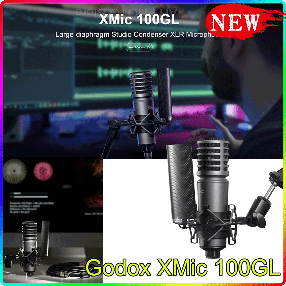 

Студийный конденсаторный микрофон Godox XMic 100GL с большой диафрагмой XLR для профессиональной студии, подкаста, прямой трансляции, детской транс...