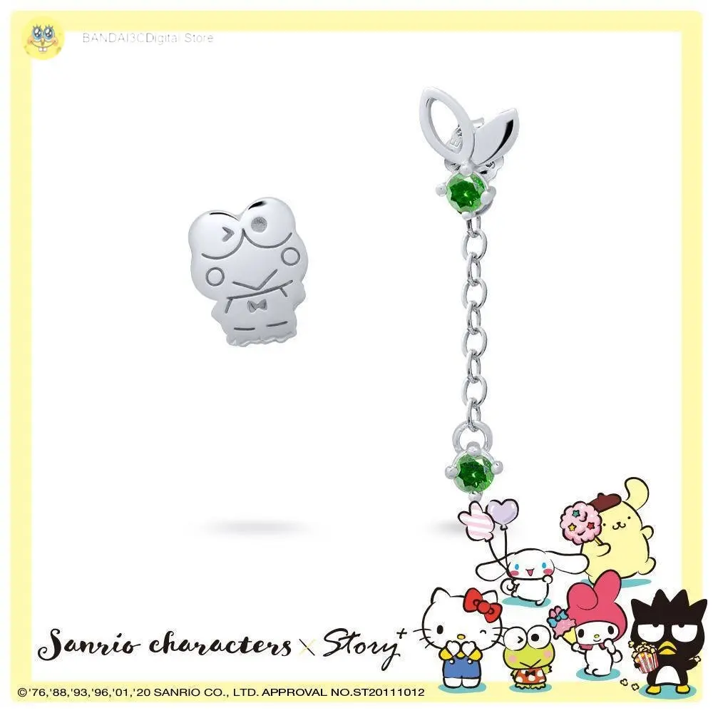Sanrio Fantasy Paradise Keroppi Leaf Gem 925 Electroplated Sterling Silver Earrings Kwaii  Jewelry Girl's Birthday Gift