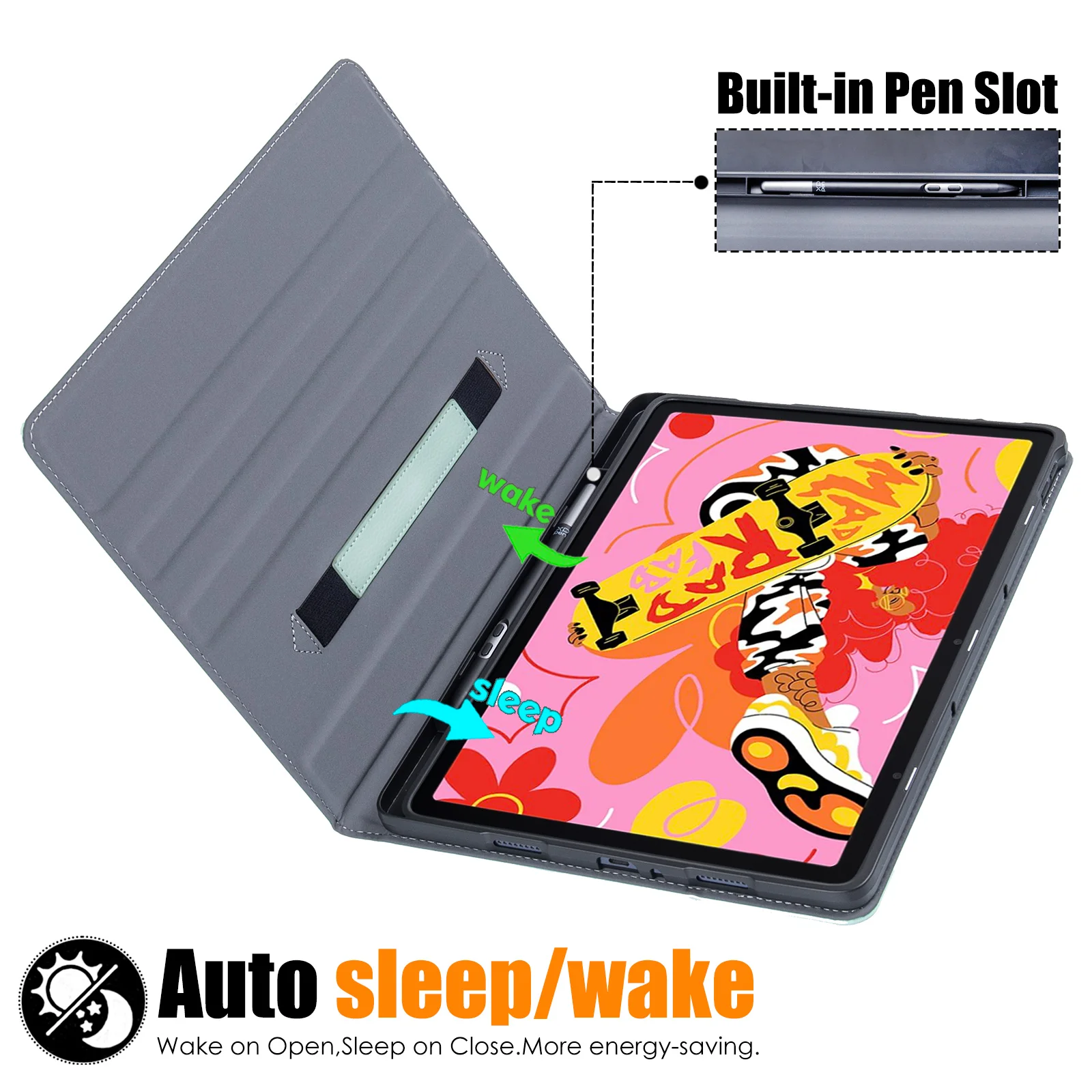 Фото Чехол для XPPen Magic Drawing Pad 12.2, подставка для просмотра под разными углами, чехол из искусственной кожи с держателем для ручки, карманом, функцией автоматического сна/пробуждения №4