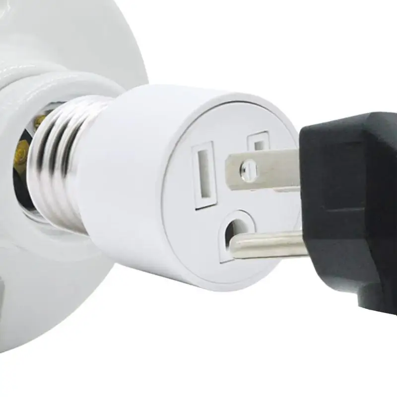 Light Socket Adapter E26 2/3 Prong Light Socket Outlet White Bulb Socket For Porch Patio Garage Attic
