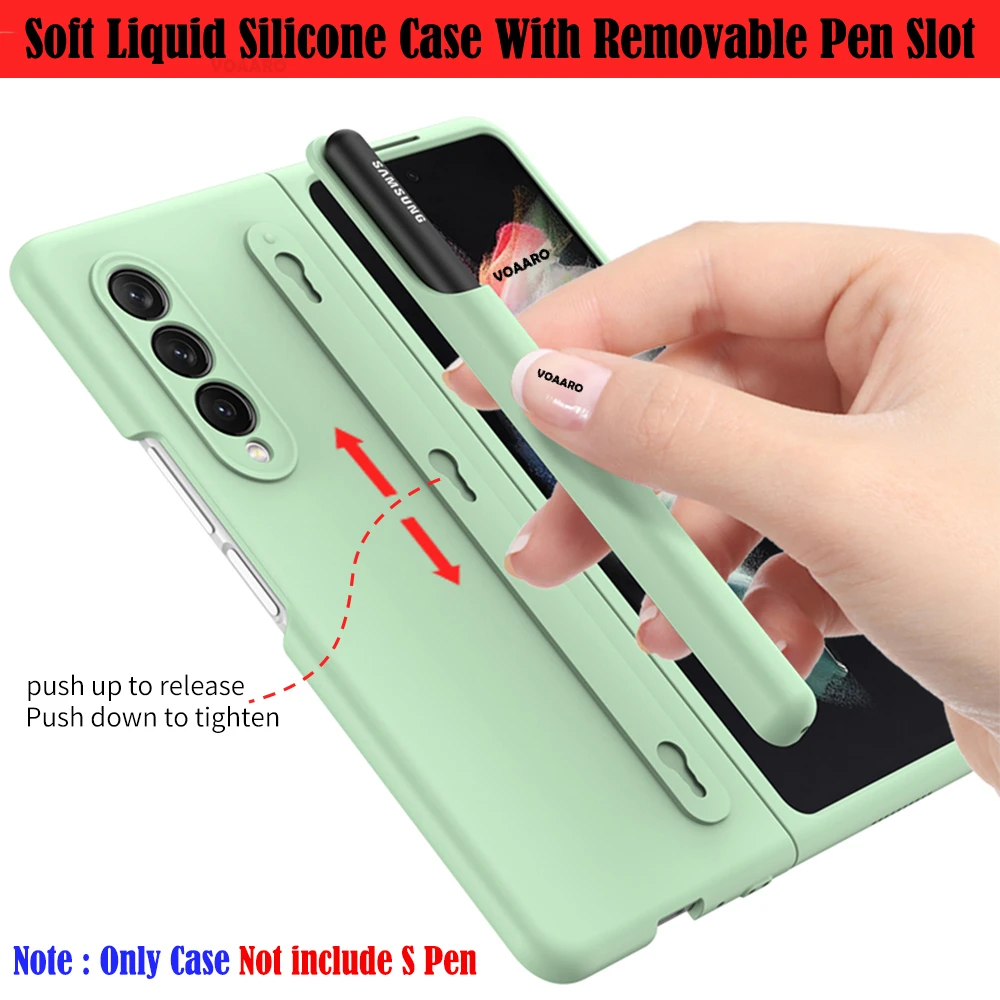

for Samsung Galaxy Z Fold 3 5G Soft Liquid Silicone Case with Removeable S Pen Slot Holder Liquid Silica Gel Cover (No S Pen)