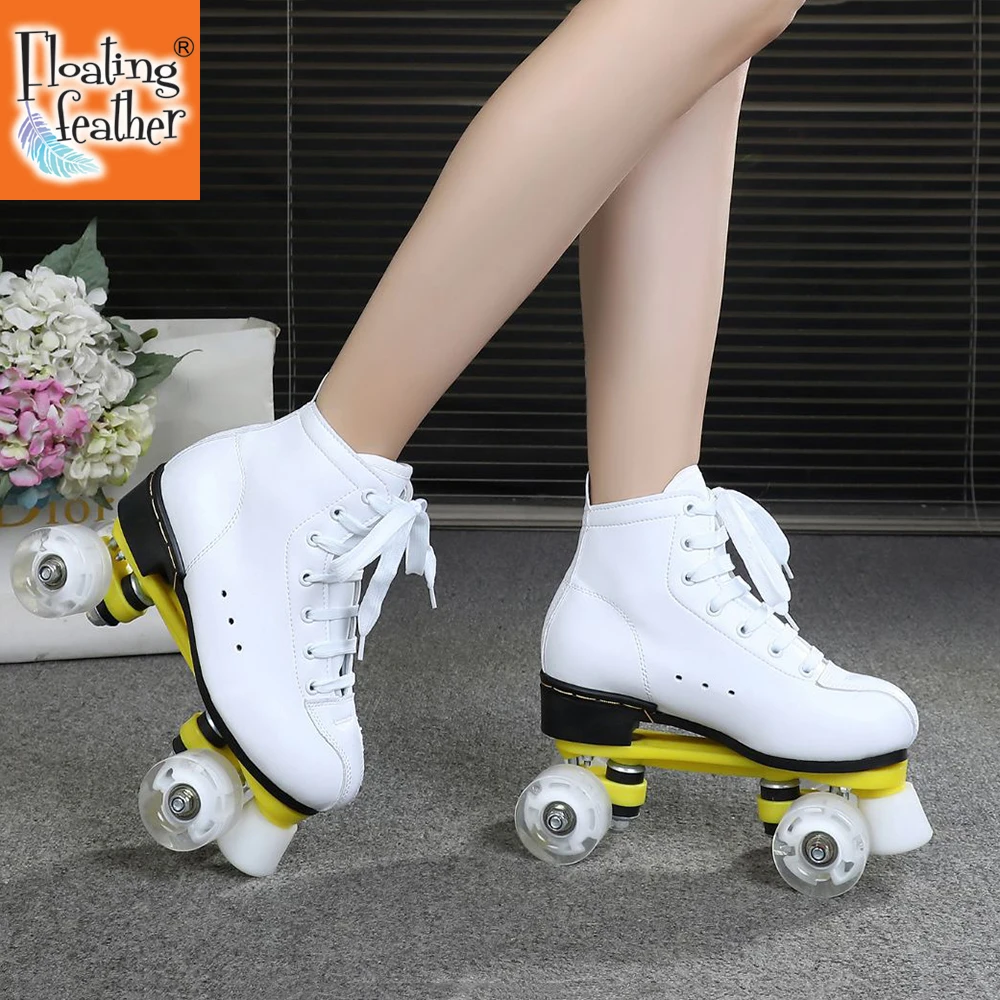 

Adult Double Row Roller Skate Shoes Black White Outdoor 4 Wheels Training Shoes Man Woman Sports Patines Shoes