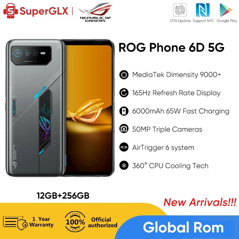 Global ROM ROG Phone 6D Ultimate 5G Gaming Smartphone MediaTek Dimensity 9000+ 165Hz AMOLED Screen 65W Fast Charging ROG6D Phone