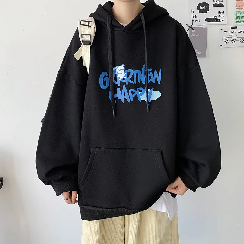 

Hoodies for Men Korean Fashion Letter Printing Hip Hop Hoodie Men Autumn and Winter Plush Warm Couple Clothing Oversize Hoody
