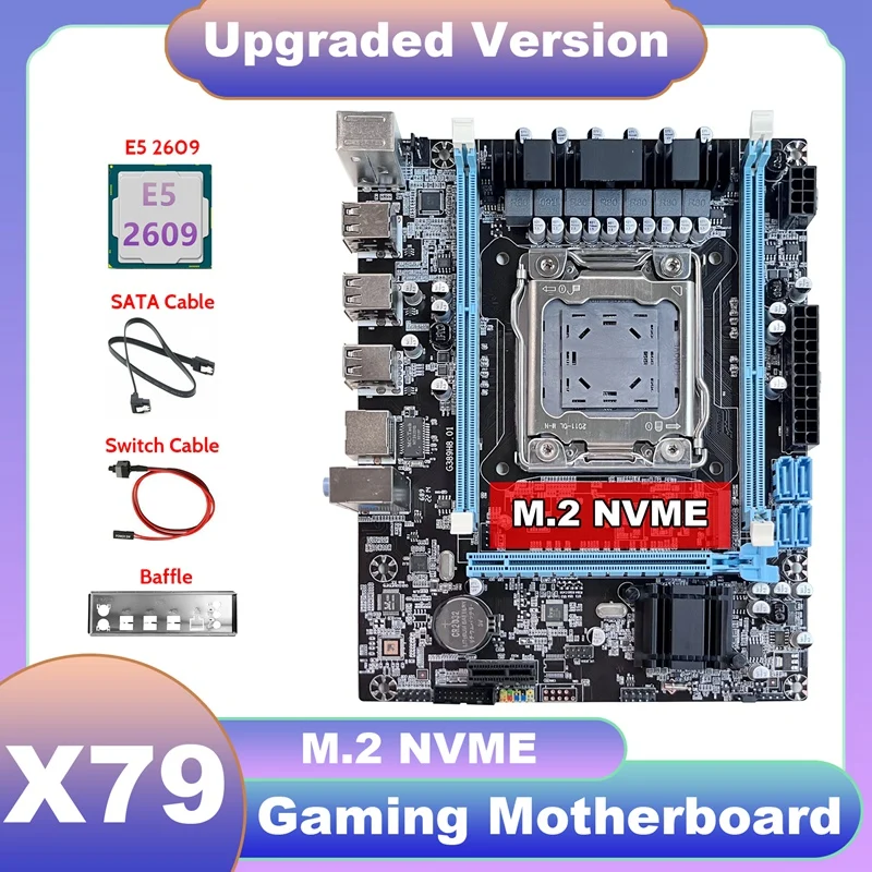 X79 Motherboard V389+E5 2609 CPU+SATA Cable+Switch Cable+Baffle NVME LGA2011 Gigabit Network Card For CF LOL PUBG