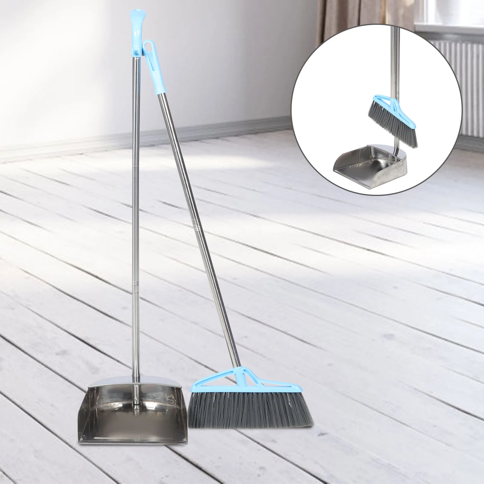 

Broom Long Handle Dust Pan Standing Dustpan Upright Home Floor Cleaning Tools Metal