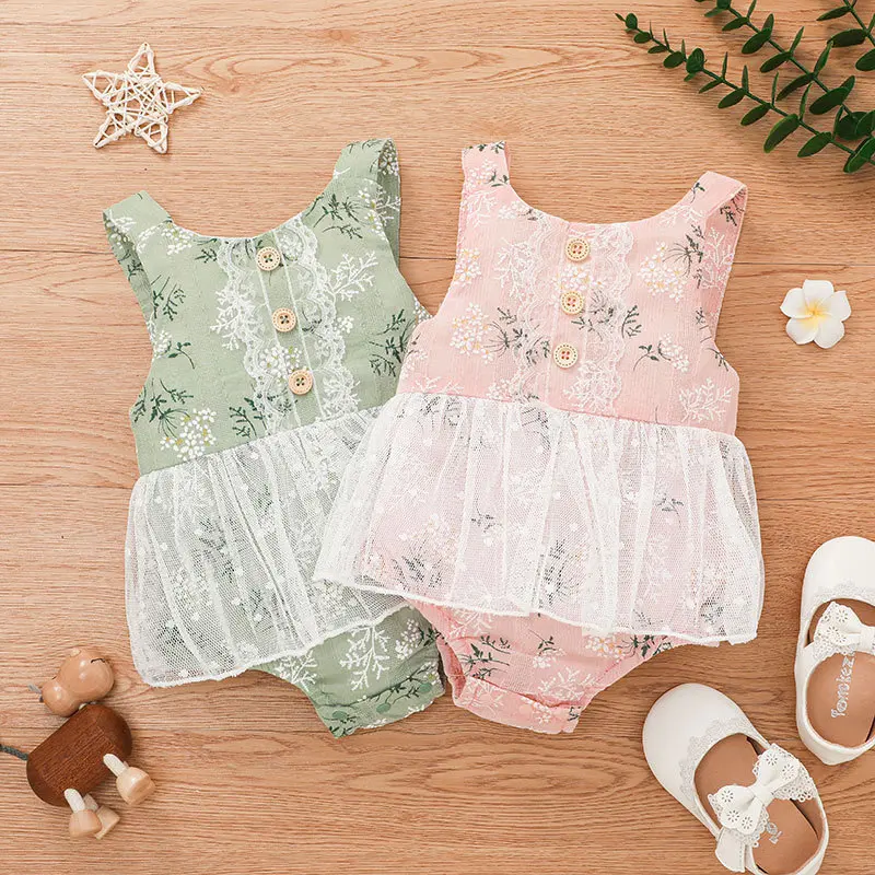 

New 2022 Summer Infant Newborn Boys Romper Cotton Sleeveless Lace Pink Green Baby Cute Rompers Clothes Outfits 0-2T