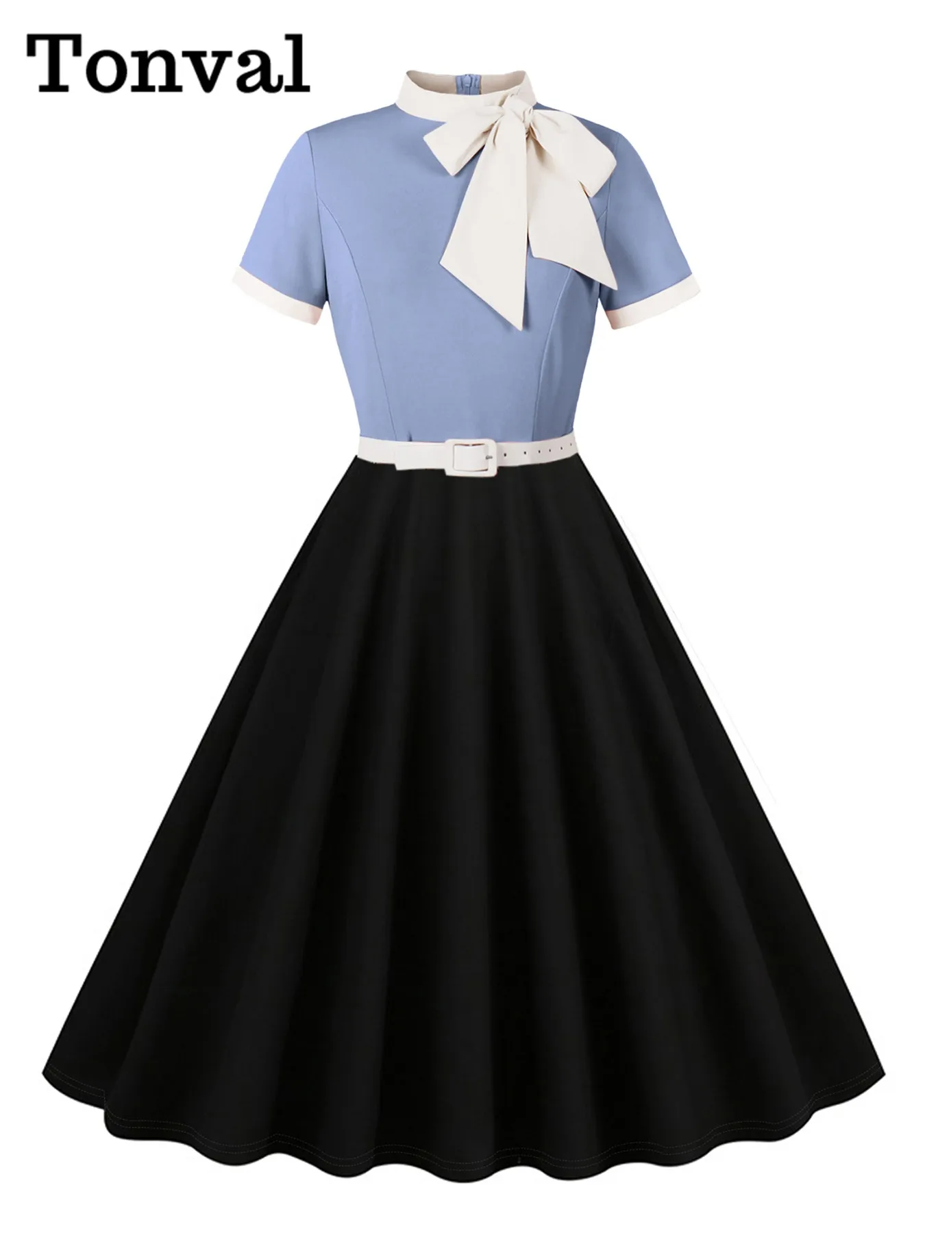 Tonval с бантом и вырезом двухцветные лоскутные женские винтажные летние свободные