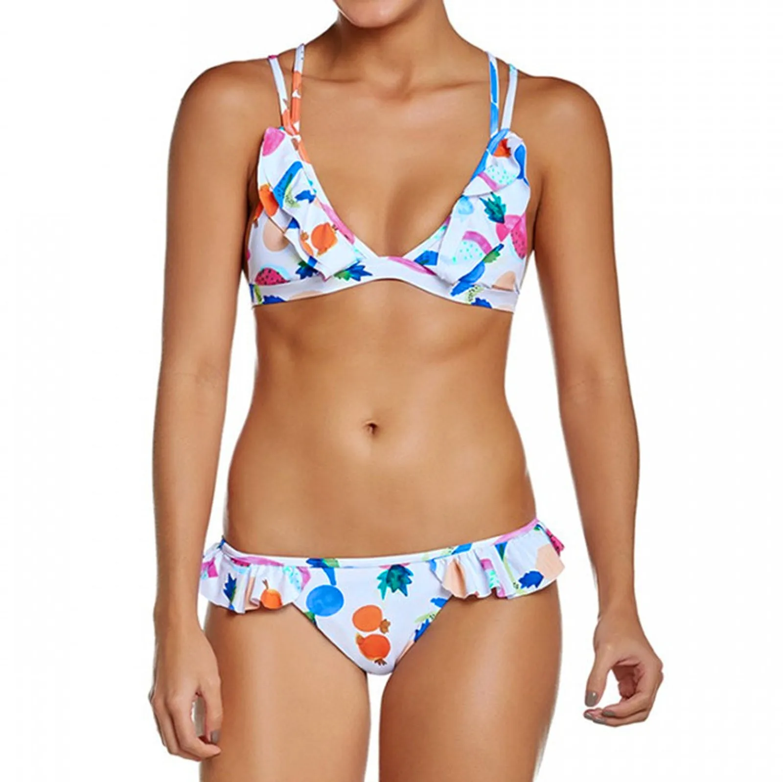 Women Swim Shorts with Pockets Split High Sexy Adjustable Women's Ruffled Straps Swimwear Womens Swimsuits Two Piece